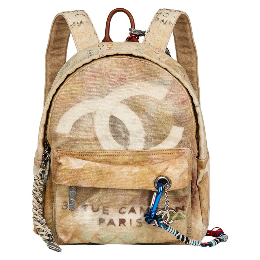2014 Chanel Beige Painted Canvas Medium Graffiti Backpack at 1stDibs