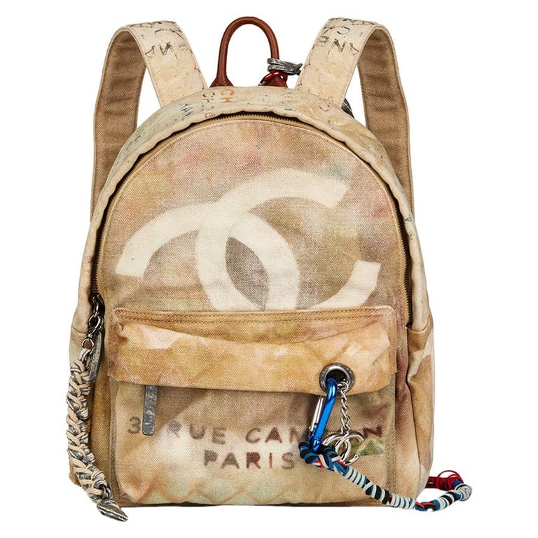 2014 Chanel Beige Painted Canvas Medium Graffiti Backpack