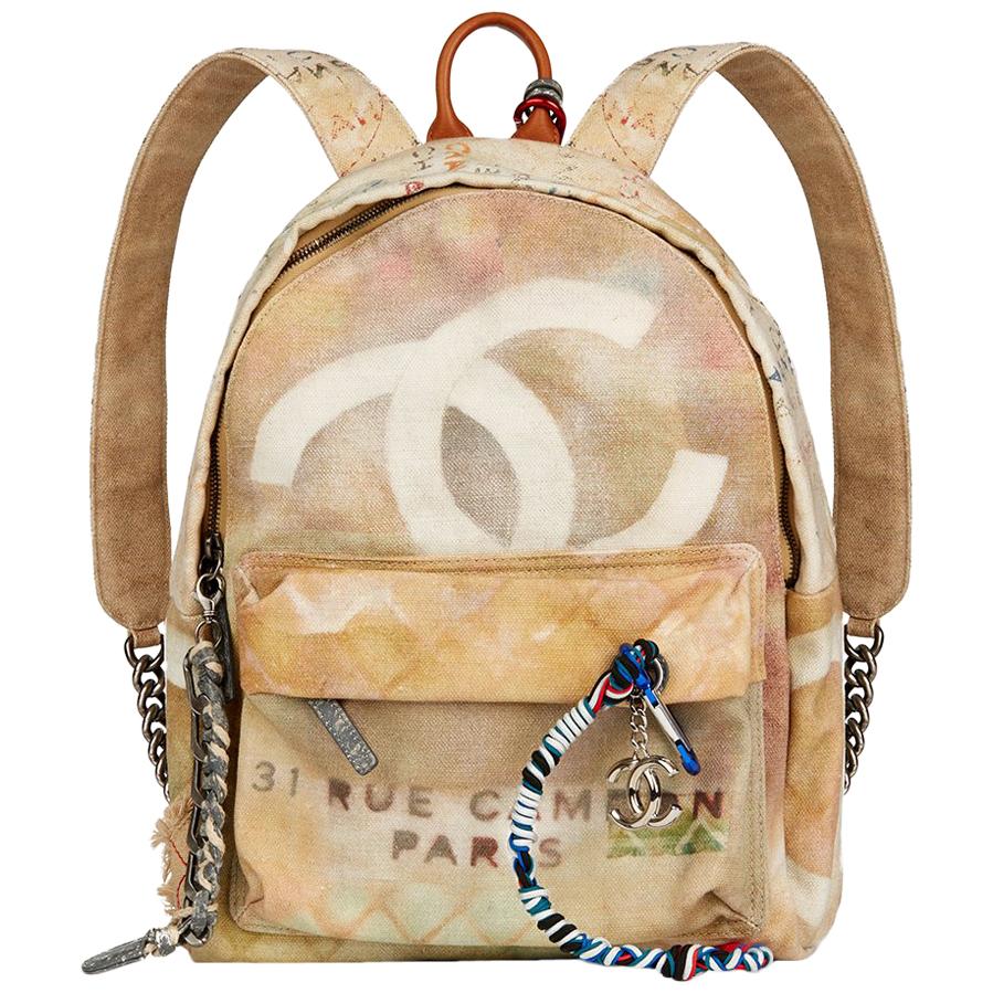 2014 Chanel Beige Painted Canvas Medium Graffiti Backpack 