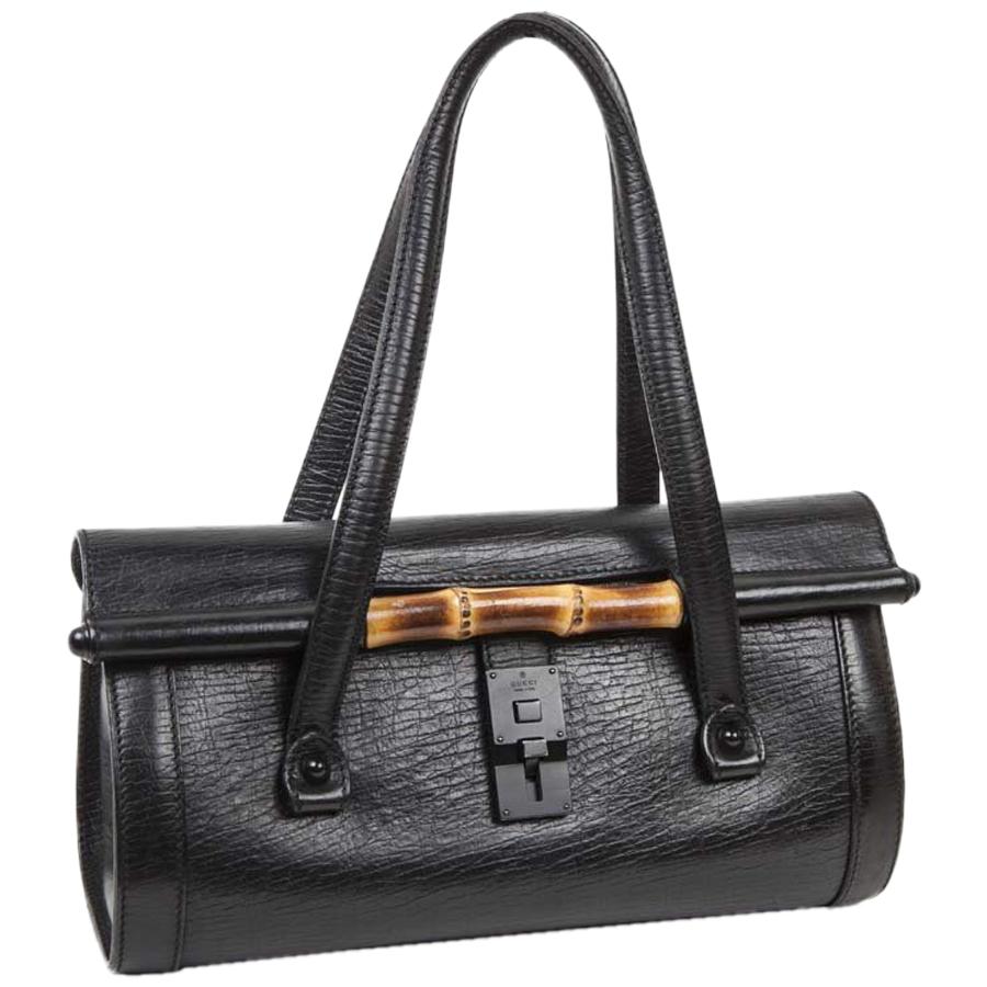 GUCCI Bag Bamboo Model in Black Grained Leather