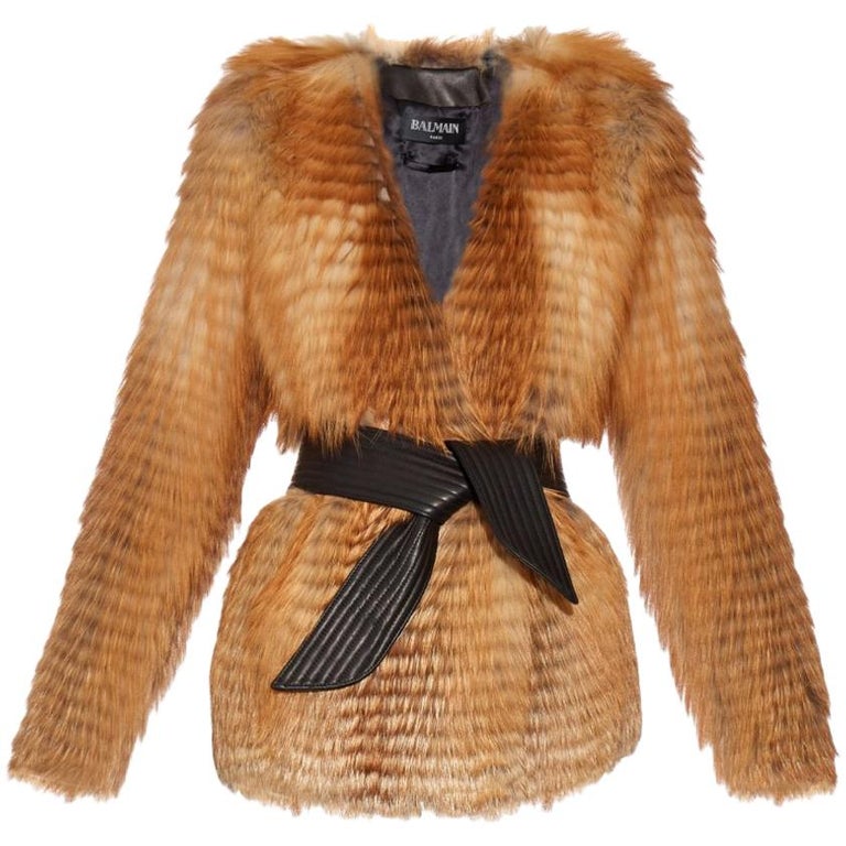 LKOUS Chic Lady Faux Fur Coat Leather Sleeve Winter Outerwear 