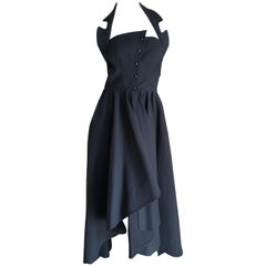 Thierry Mugler 1980
s Black Cotton Pique Hi Low Snap Front Dress Size 40