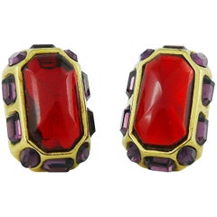 Yves Saint Laurent YSL Vintage Jewelled Clip On Earrings