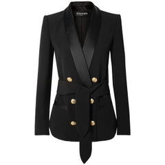 Balmain Belted Double-Breasted Crepe Blazer