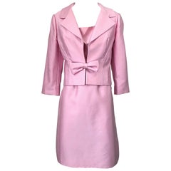 Chic 1960s Pat Sandler Light Pink Vintage 60s Silk Shift Dress and Jacket Suit