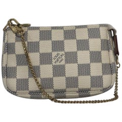 Used Louis Vuitton Damier Azur Pochette Accessories Mini Wristlet Handbag