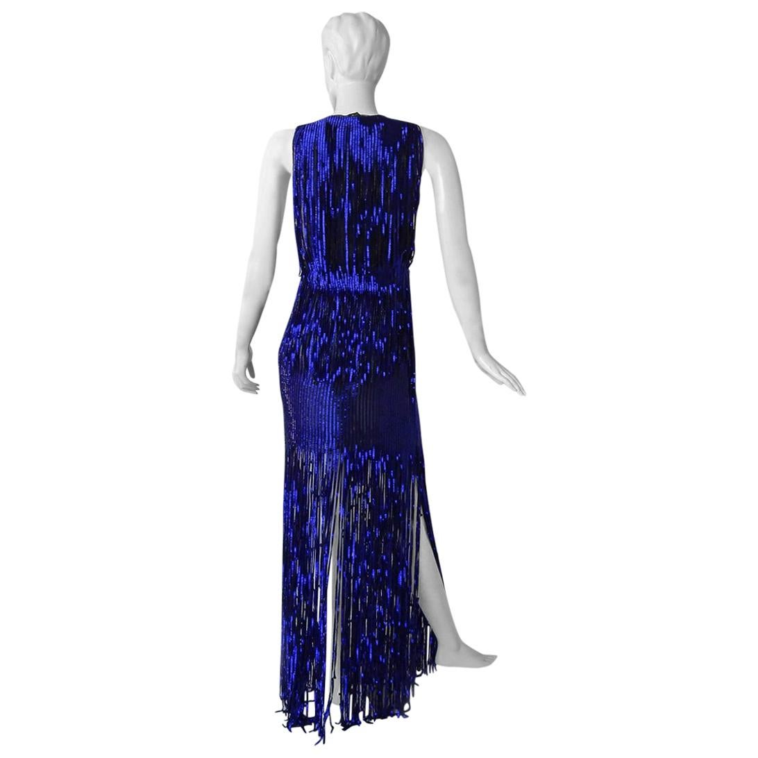 Tom Ford Cobalt Blue Beaded Deco Inspired Evening Dress Gown   New!