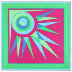 EMILIO PUCCI c.1970's Sunburst Signature Print Square Scarf / Handkerchief NOS