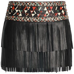 Valentino Fringed Embellished Leather Mini Skirt