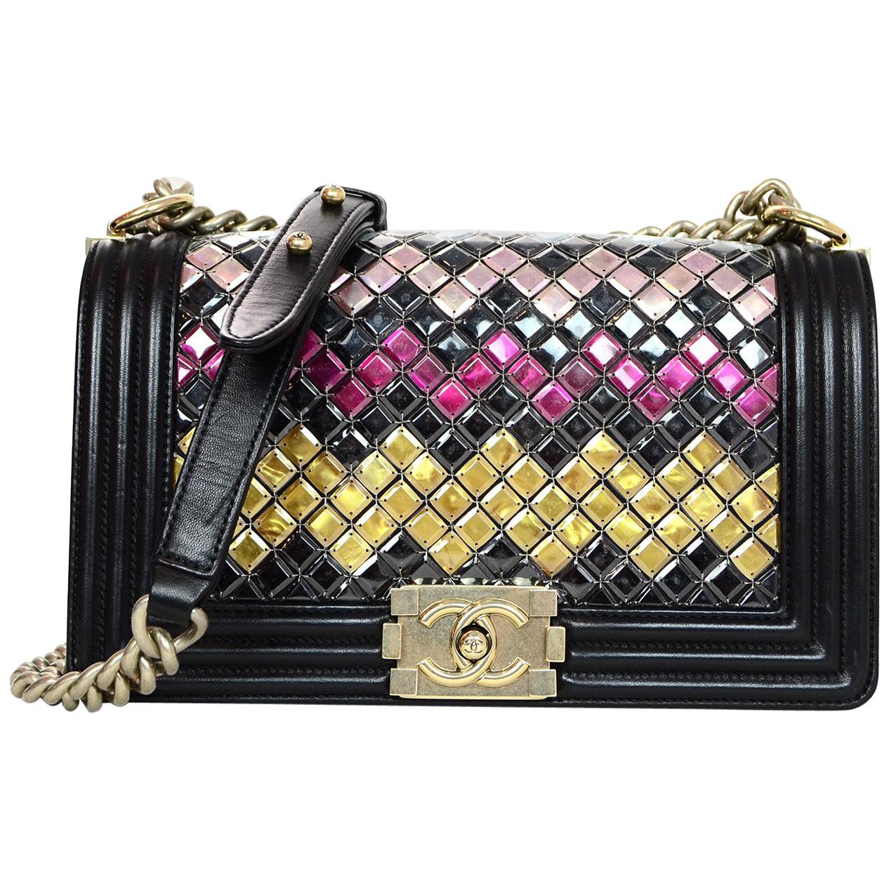Chanel Black Leather & Multi-Color Medium Tile Brasserie Mosaic Boy Flap Bag