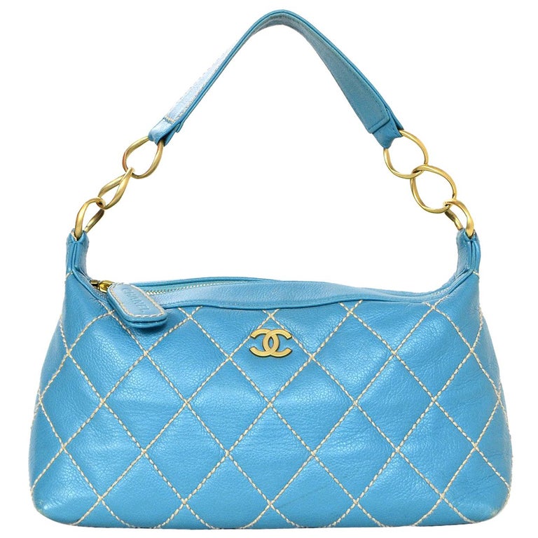 Chanel Turquoise Leather Surpique Bag w/ Beige Quilted Contrast ...