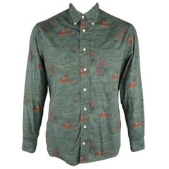 GITMAN VINTAGE Size L Olive & Brown Print Cotton Long Sleeve Shirt