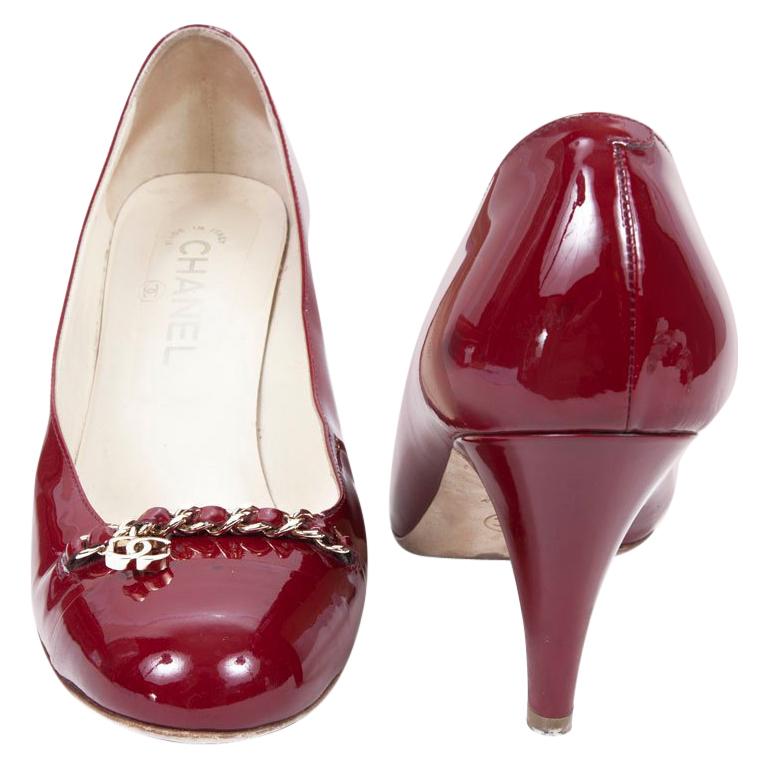 CHANEL High Heels in Burgundy Varnished Patent Leather Size 39.5C