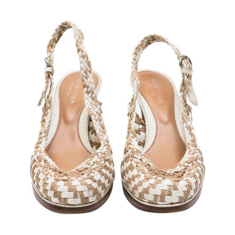SERGIO ROSSI High heels in White Patent Leather Braided in Beige Size 38 For Sale