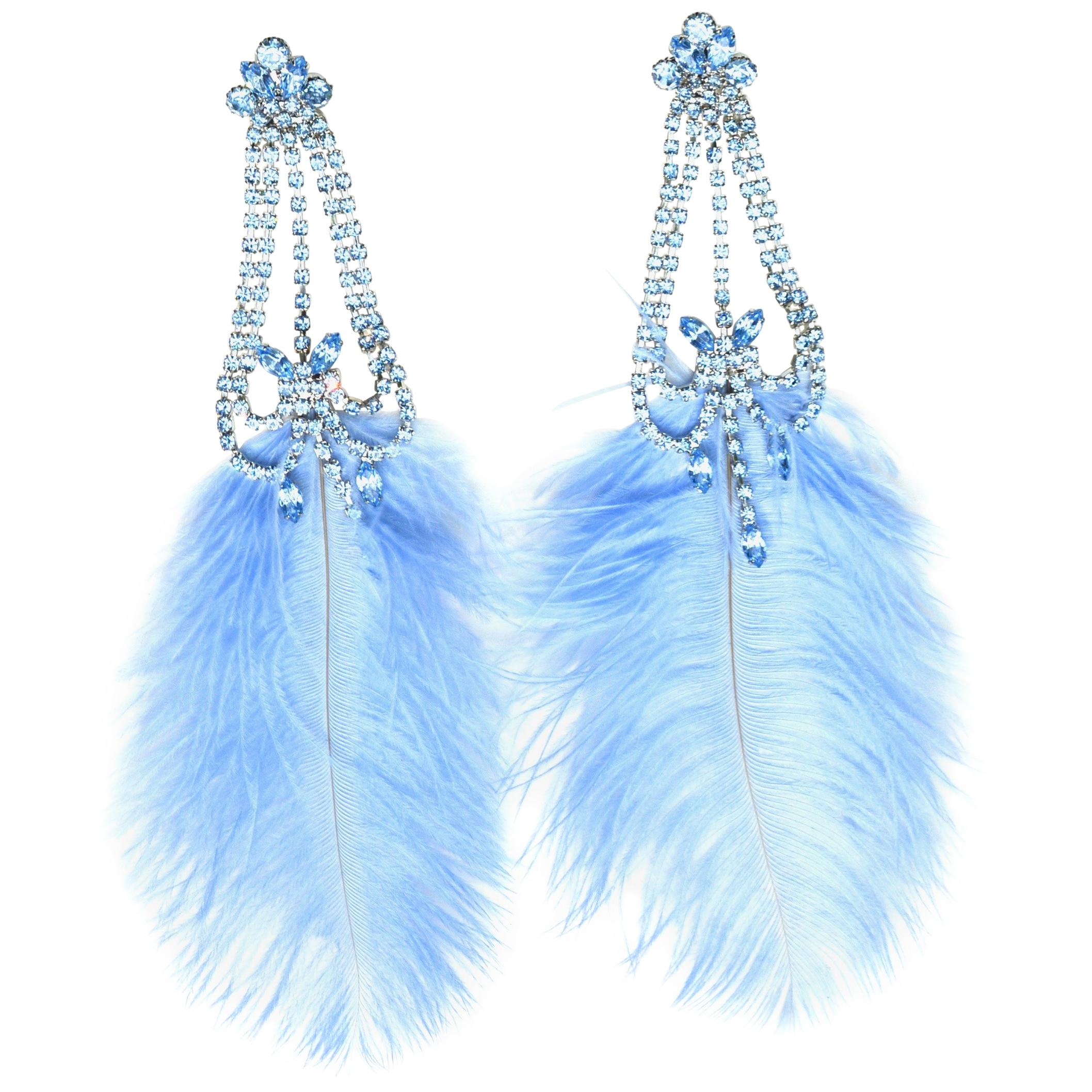 Rhinestone Feather Earrings  For Sale