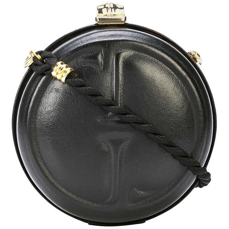 Gucci Black Leather GG Bamboo Kisslock Round 2 in 1 Evening Clutch