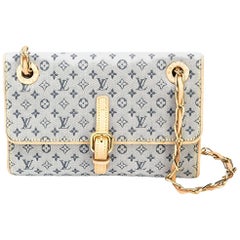 Louis Vuitton - Sac à bandoulière à rabat en cuir Monogramme Denim avec chaîne en or