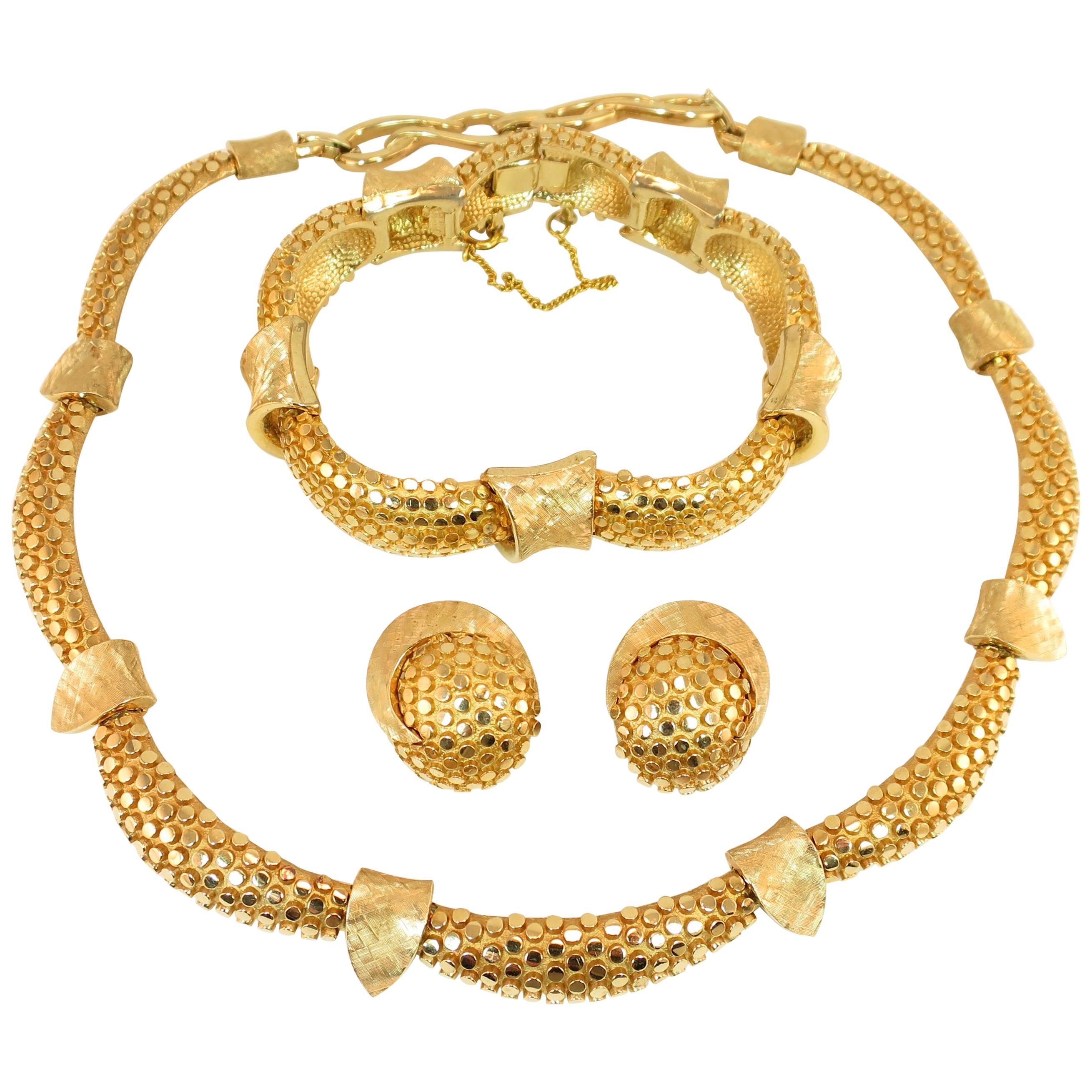 Marcel Boucher Gilded Nailhead Parure, Necklace, Bracelet, Earrings ...