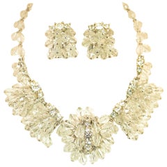 Mid-Century Hand-Made Austrian Crystal Cluster Necklace Suite 1950s