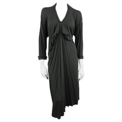 LANVIN Size XXL Charcoal Draped Jersey Silk Chiffon Trimmed Dress