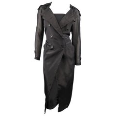 MAX MARA Size 4 Black Silk Blend Organza Double Breasted Trench Coat