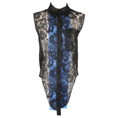 BALENCIAGA Size S Black Lace Blue Panel Sleeveless Shirt Blouse Shirt Tank