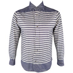 NIGEL CABOURN Size M Blue & White Stripe Cotton Long Sleeve Shirt