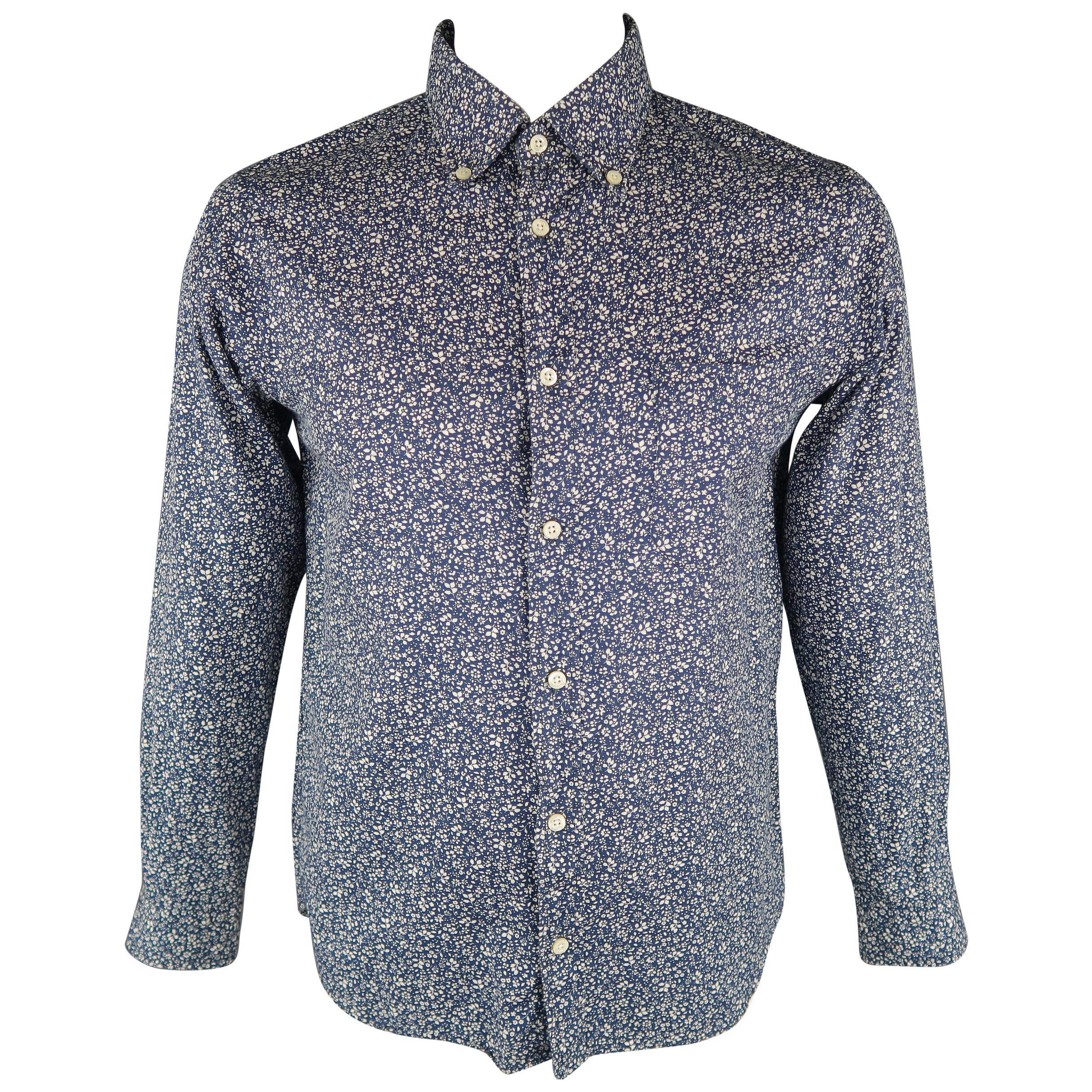 TS (S) Size L Navy Floral Cotton Long Sleeve Shirt