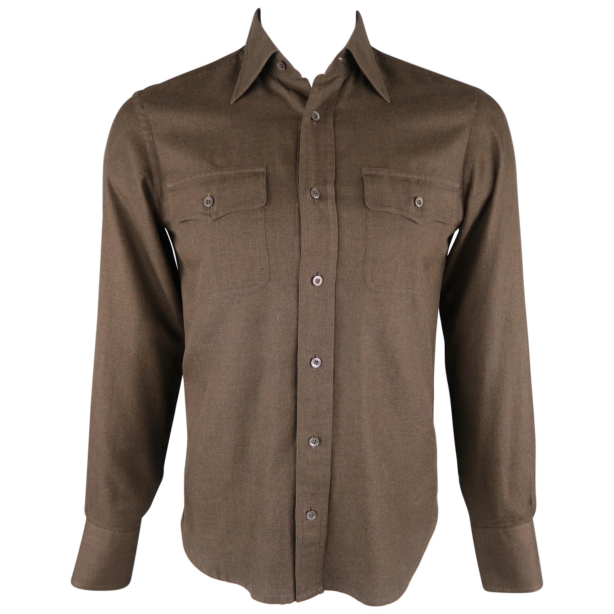 TOM FORD Size S Brown Solid Cotton Long Sleeve Shirt