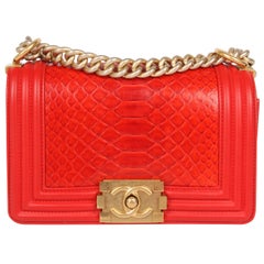 Chanel Quilted Lambskin & Python Le Boy Bag Mini - red