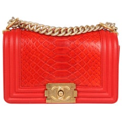   Chanel Quilted Lambskin & Python Le Boy Bag Mini - red   