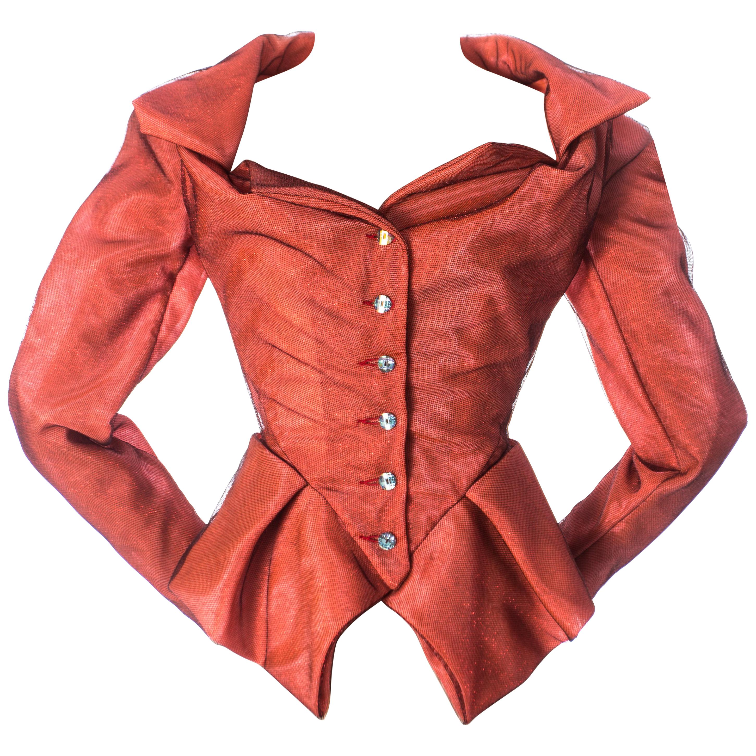 Vivienne Westwood red lurex and tulle corset blouse, S/S 1997