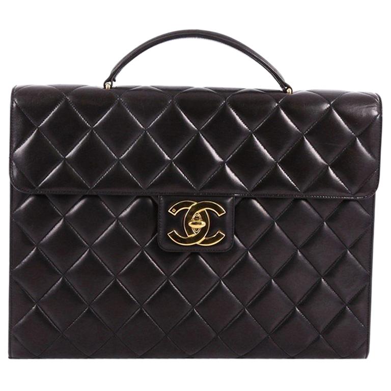 Chanel Vintage CC Briefcase Quilted Lambskin Large at 1stDibs