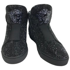 New Versace Black Palazzo High-Top Crystal Embellished Sneakers 41 - 8