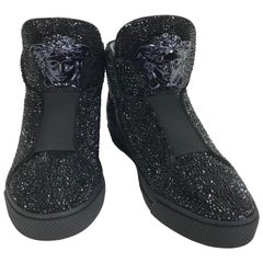 Neu Versace Schwarze Palazzo High-Top-Turnschuhe mit Kristallverzierung 41 - 8