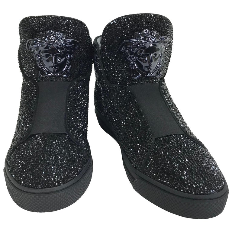 New Versace Black Palazzo High-Top Crystal Embellished Sneakers 41 - For Sale at | versace high tops, versace black high top sneakers, versace 41