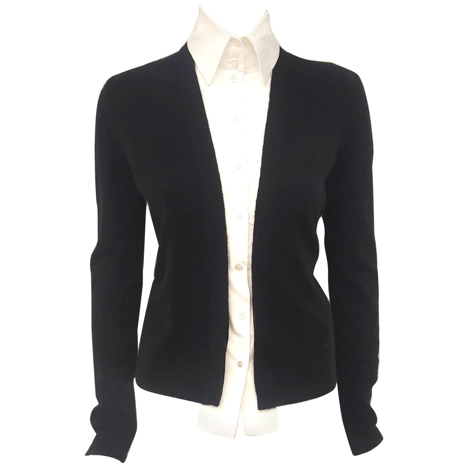 Chanel Black Cashmere Cardigan W/ Detachable Cotton Blouse '04 Fall Runway 40 For Sale