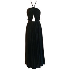 Vintage Adele Simpson 1970s Black Peekaboo Halter Jersey Maxi Dress