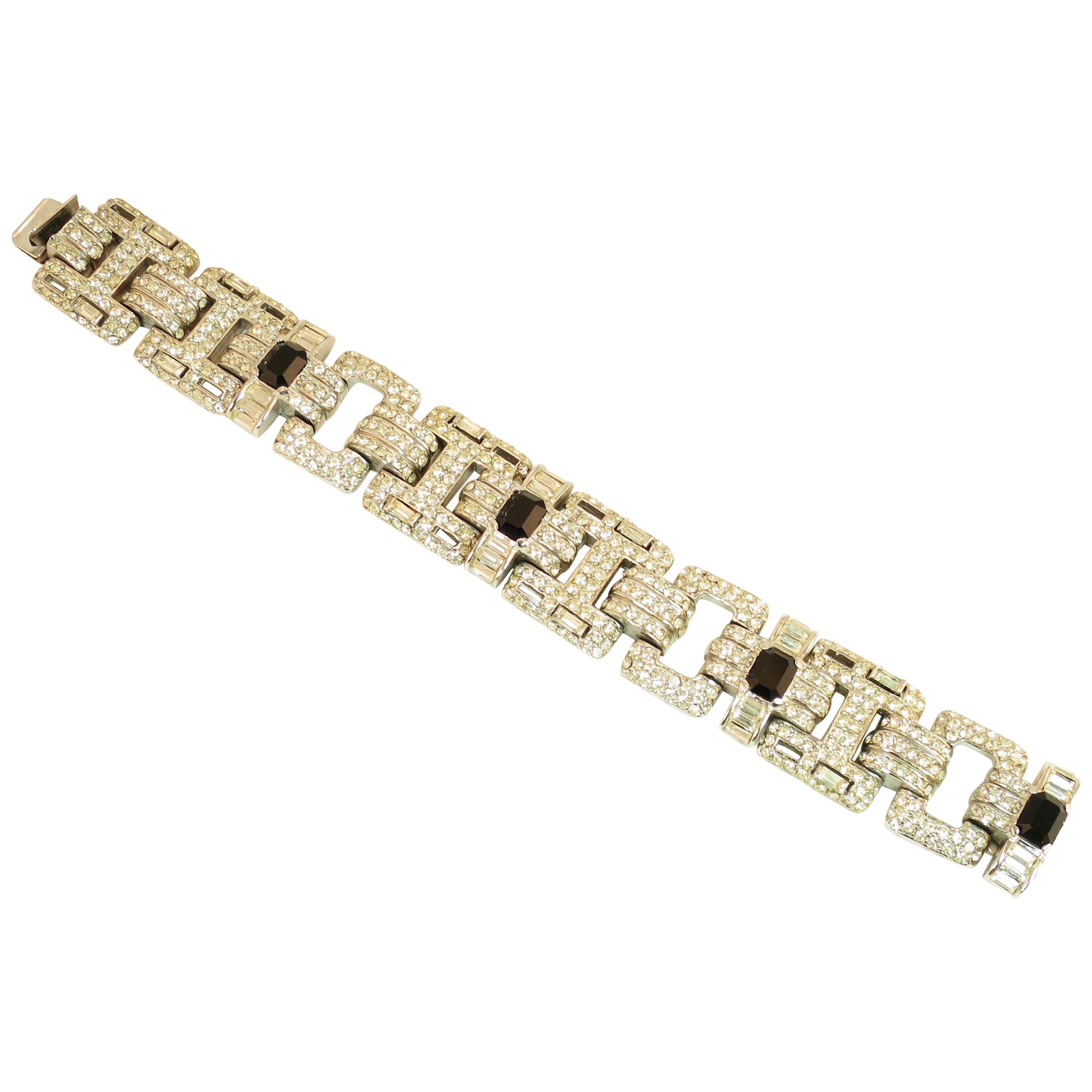Ciner Art Deco-Style Geometric Link Rhodium Bracelet 1960s For Sale