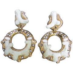Massive Faux Coral Branch Statement Earrings Designed by Kaliger Paris c 1990s