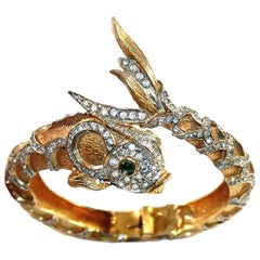 Retro Circa 1970s K.J.L. Jeweled Koi Hinged Bangle