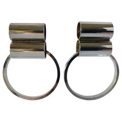 Vintage French Chrome Modern Statement Hoop Earrings 