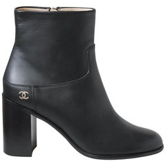 Chanel Block Heel Leather Ankle Boots 
