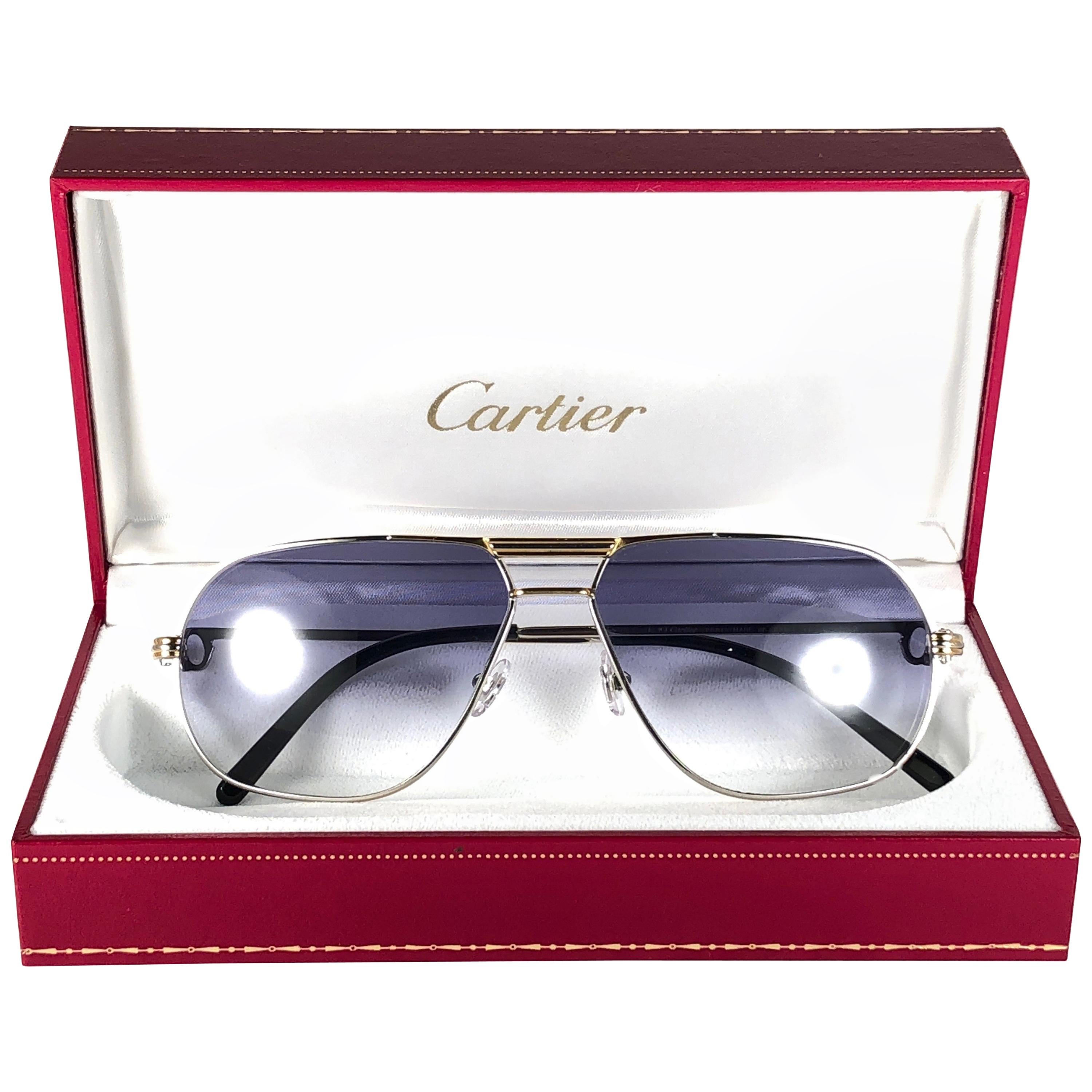 New Vintage Cartier Tank Platine 59mm Platine Gold Sunglasses France 