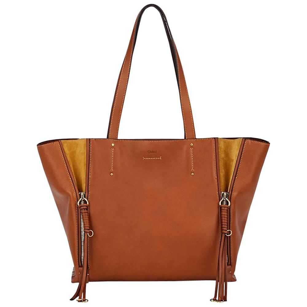 Chloé Milo Medium Suede Trimmed Leather Tote Bag 