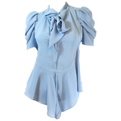 Balenciaga Crepe Neck Tie Blouse