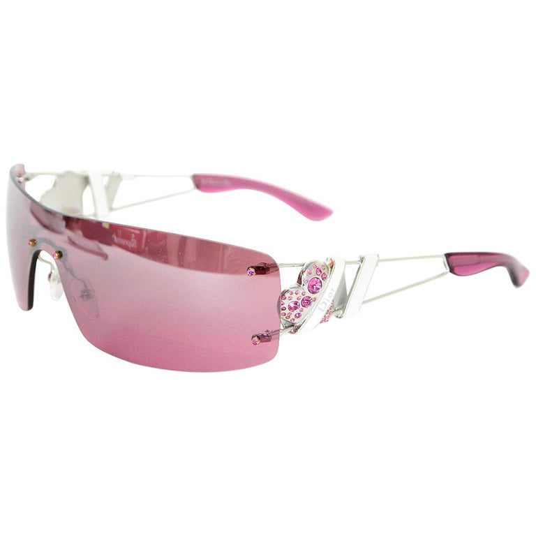 CHANEL c.2000's Pink Translucent CC Logo Shield Rimless Sunglasses 4111  w/Box at 1stDibs