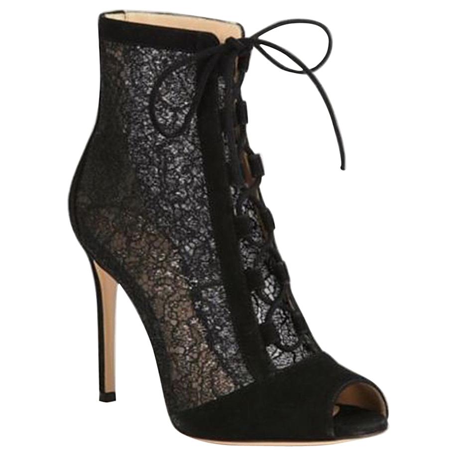 Gianvito Rossi Rebecca Lace and Suede Lace-Up Ankle Boots at 1stDibs