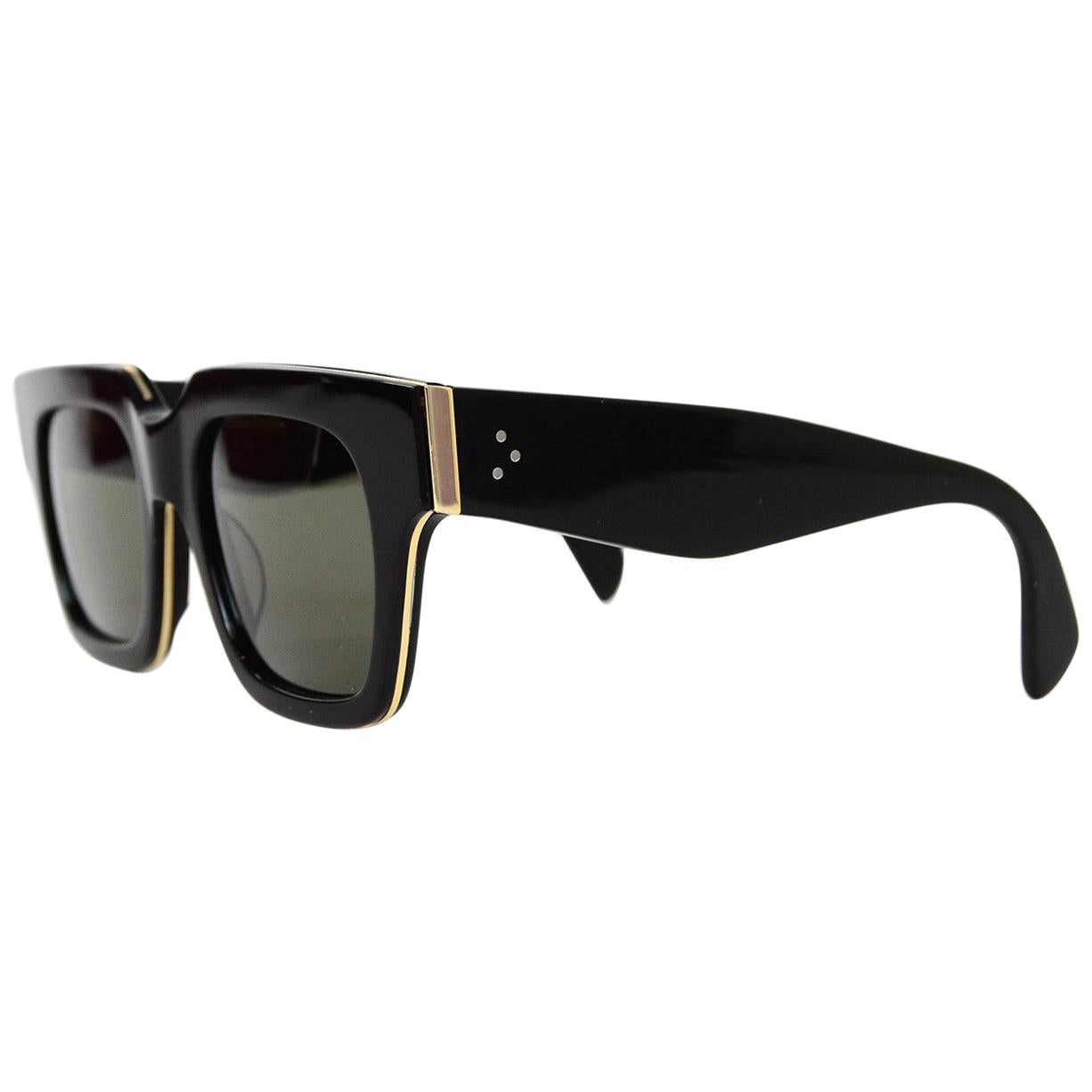 Celine Black Resin Strat Screen Sunglasses W/ Gold Inlay