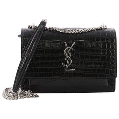 Saint Laurent Sunset Chain Wallet Crocodile Embossed Leather